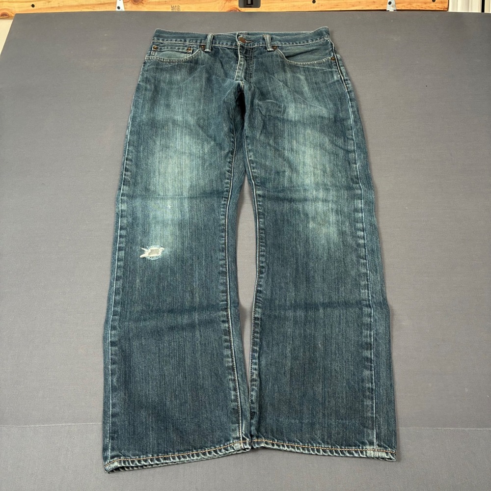 Y2K Levi's 514 Dark Wash Distressed Straight Jeans Men's Size 32x30 Grunge